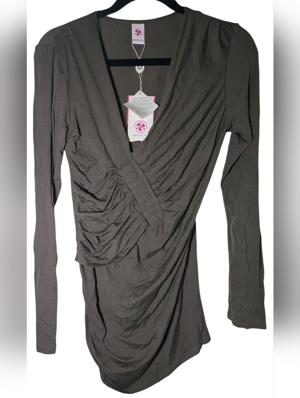 NWT 9fashion Riana II Brown Ruched Maternity Tunic Top Blouse Size S Lycra Stret